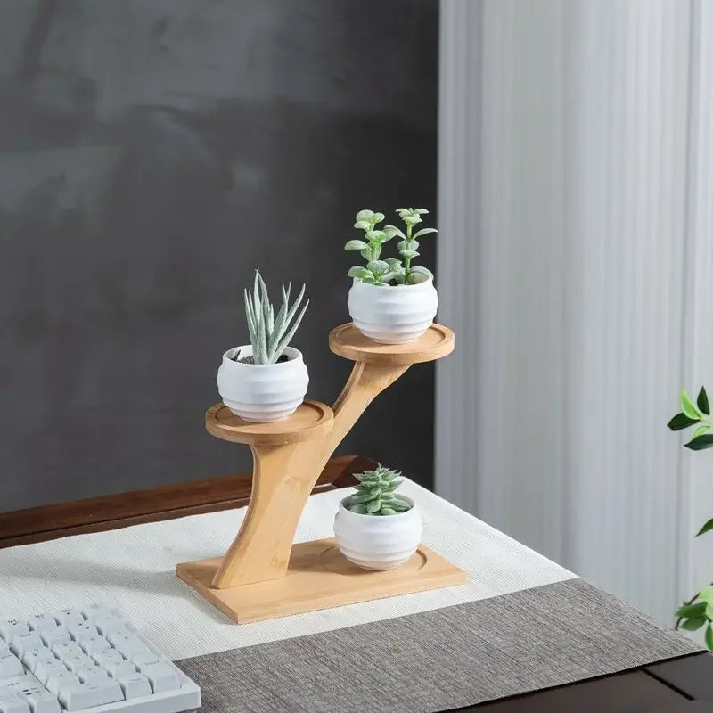 Bamboo Wood Tray Desktop Flower Rack Succul