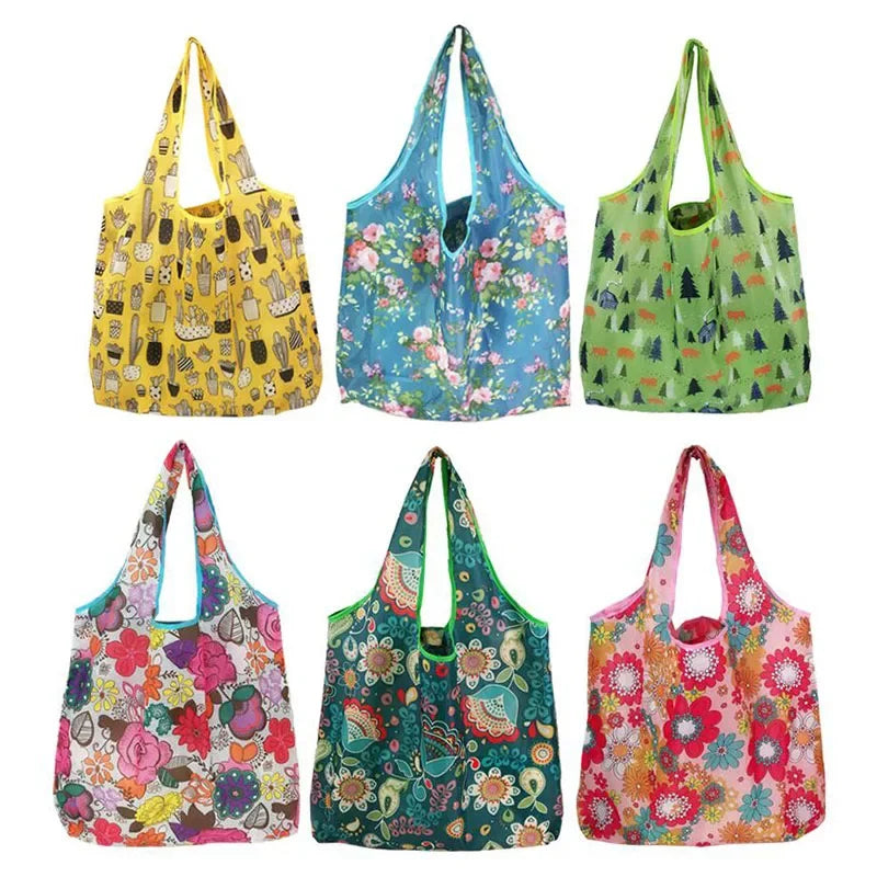 Tote Bags Flower Print Women's Grocery Handbags Outdoor Foldable