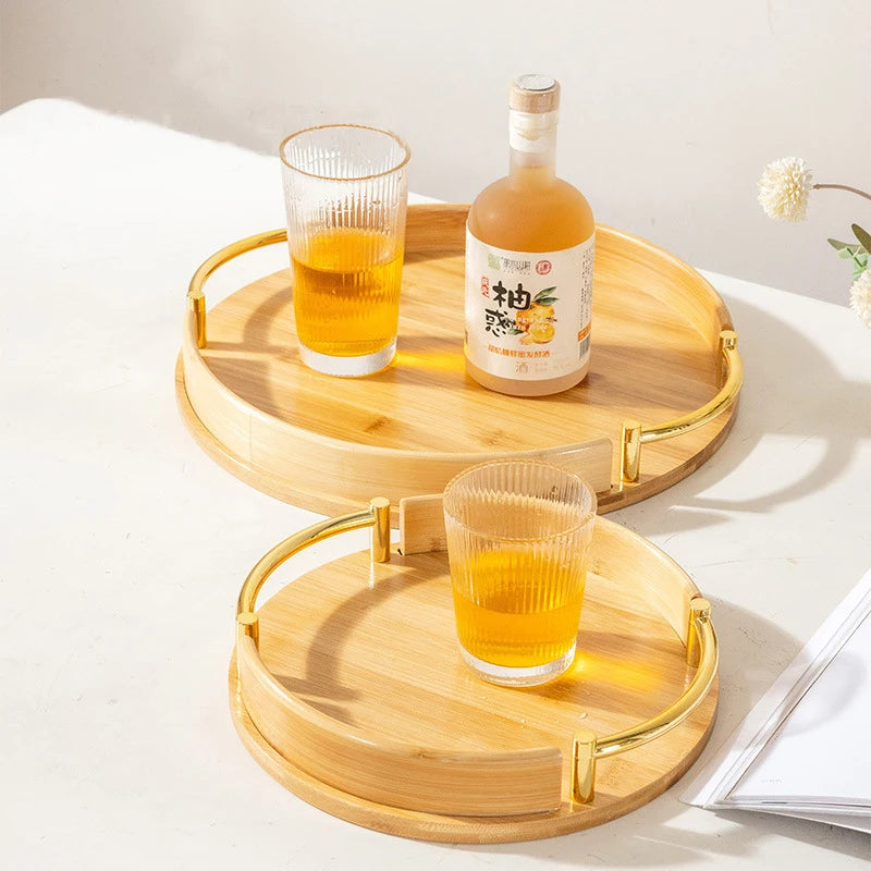 Modern minimalist bamboo circular tray, household restaurant tea set,