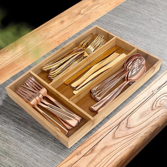 Bamboo Cutlery Divide Storage Trays Rack Neat Elegant Kitchen Drawer