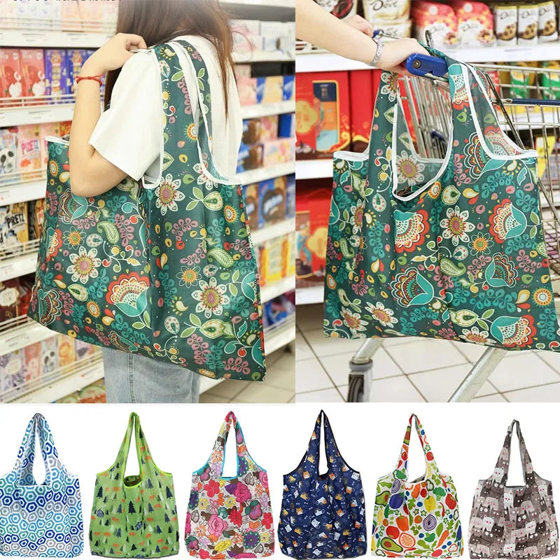 Tote Bags Flower Print Women's Grocery Handbags Outdoor Foldable