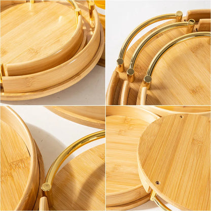 Modern minimalist bamboo circular tray, household restaurant tea set,