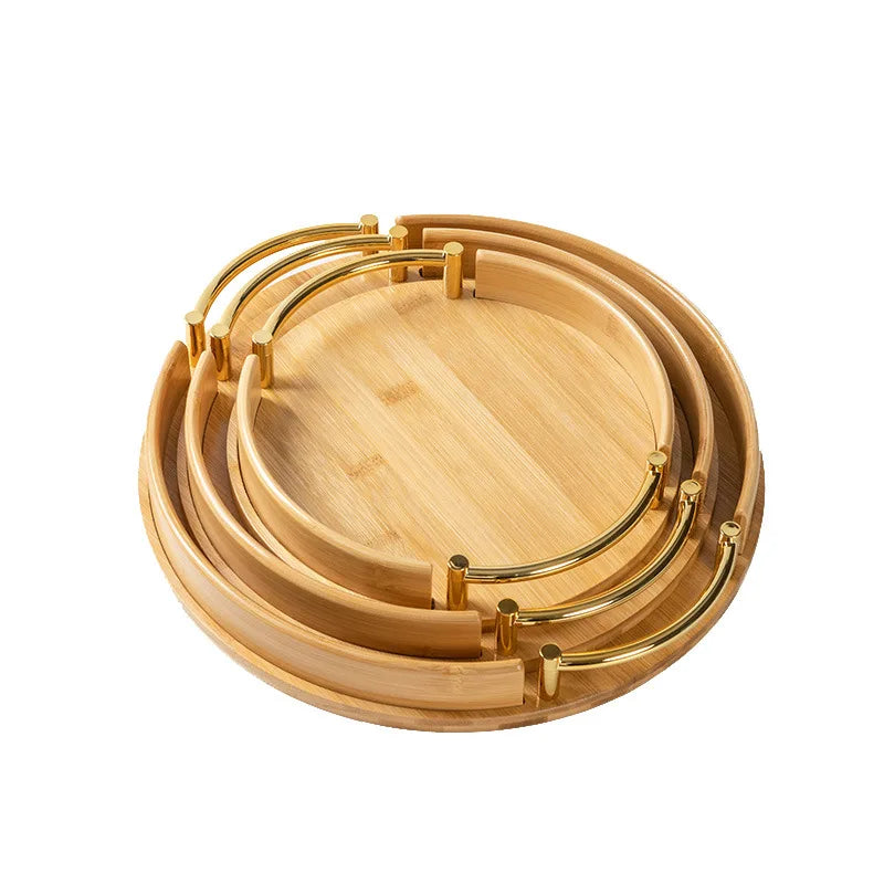 Modern minimalist bamboo circular tray, household restaurant tea set,