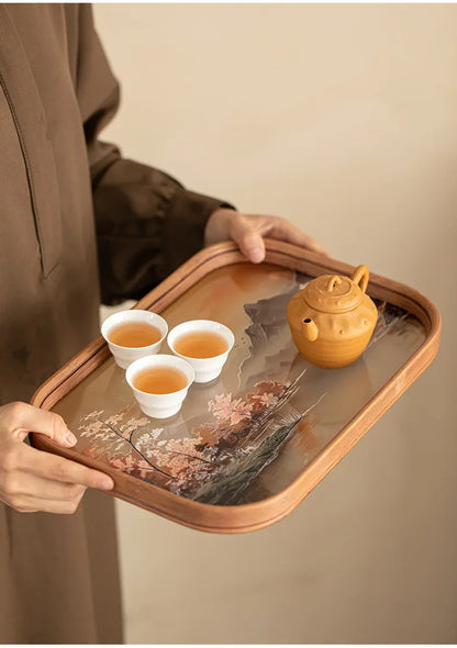 Chinese Style Glass Tray Tea Tray Small Pot Bear