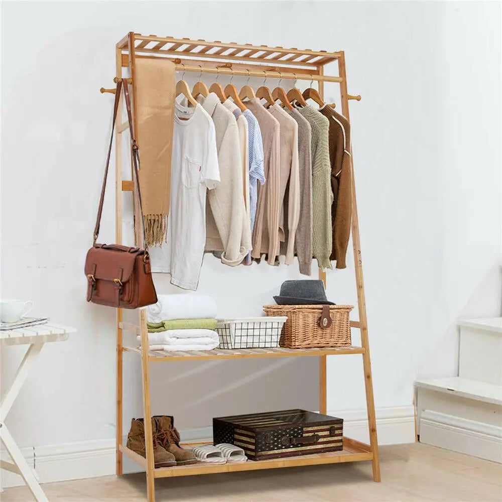 Bamboo Garment Coat Clothes Hanging Heavy