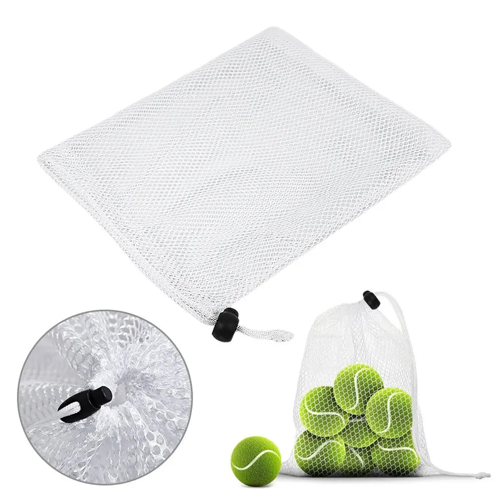 Durable White/Black Nylon Mesh Drawstring Storage Pouch Bag