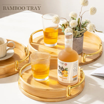 Modern minimalist bamboo circular tray, household restaurant tea set,