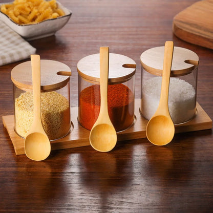 Glass Seasoning Storage Jars with Bamboo Lid