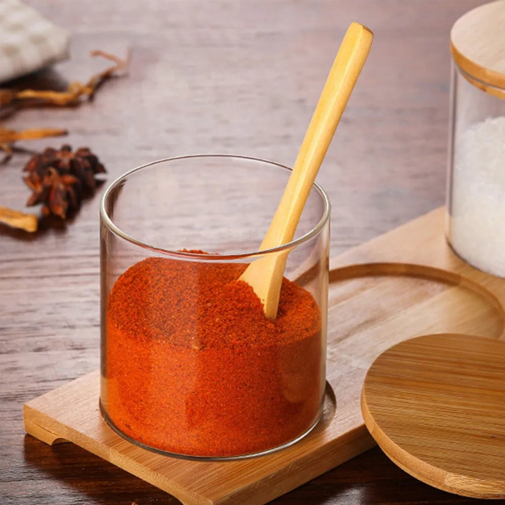 Glass Seasoning Storage Jars with Bamboo Lid