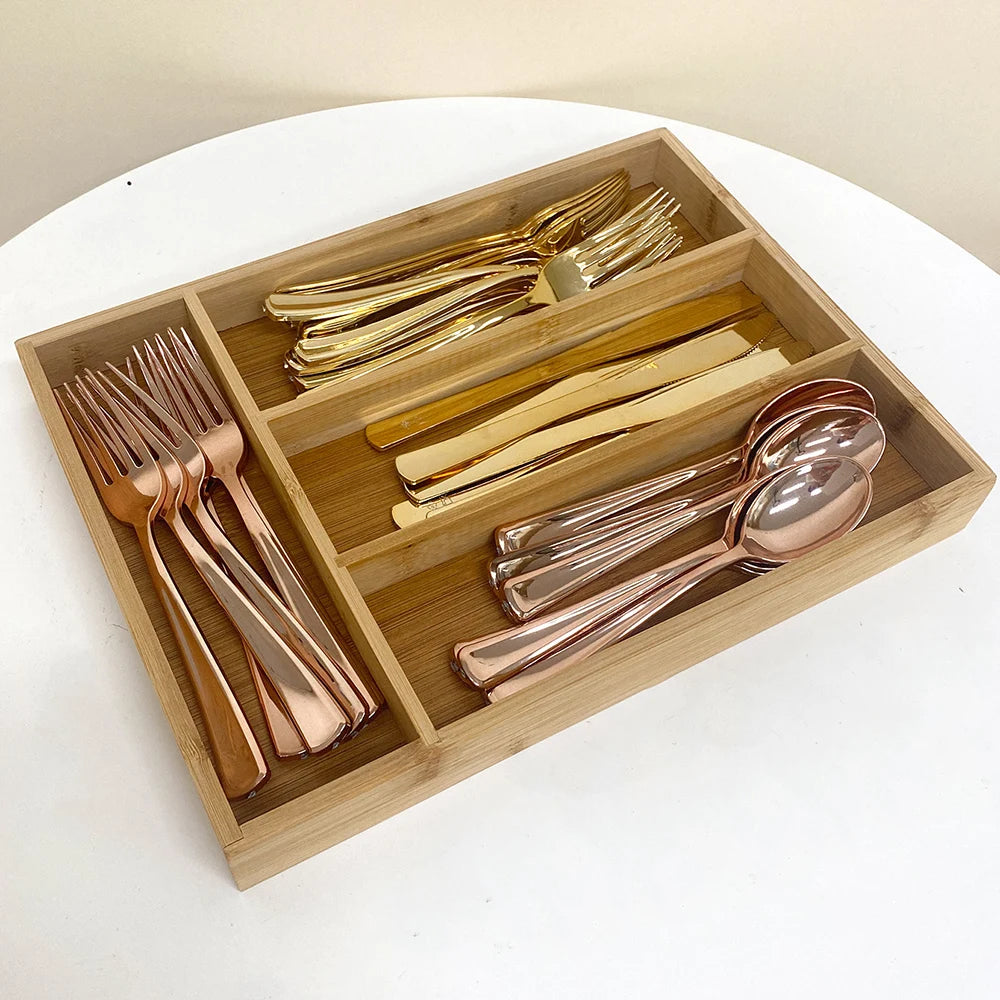 Bamboo Cutlery Divide Storage Trays Rack Neat Elegant Kitchen Drawer