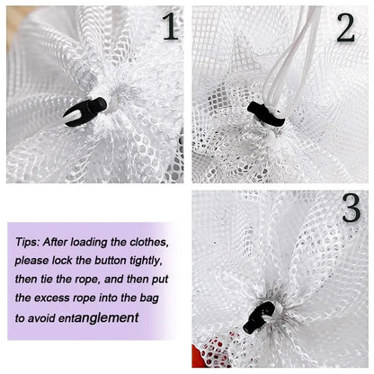 Durable White/Black Nylon Mesh Drawstring Storage Pouch Bag