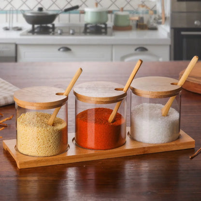 Glass Seasoning Storage Jars with Bamboo Lid