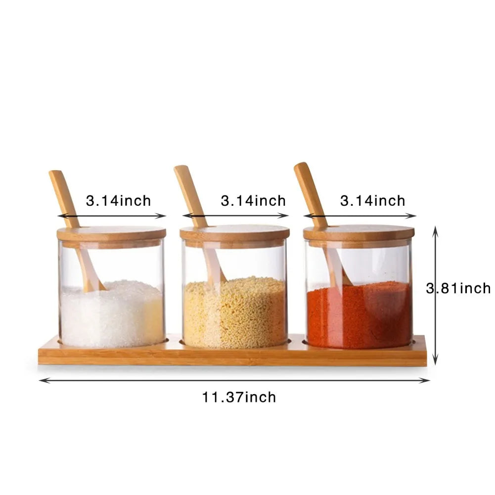 Glass Seasoning Storage Jars with Bamboo Lid