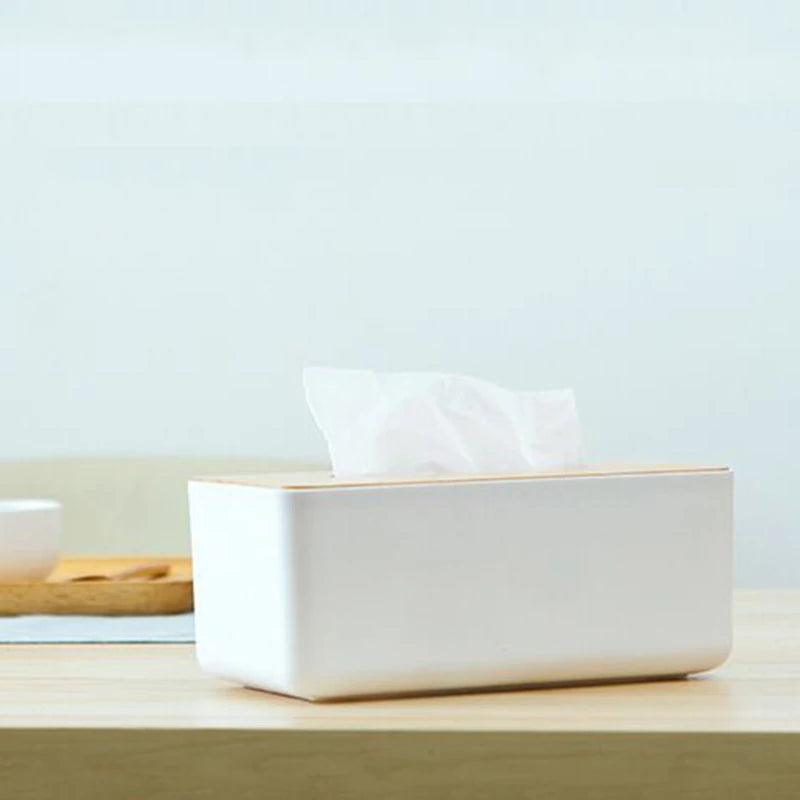 Wooden Tissue Box Napkin Holder Bamboo Lid