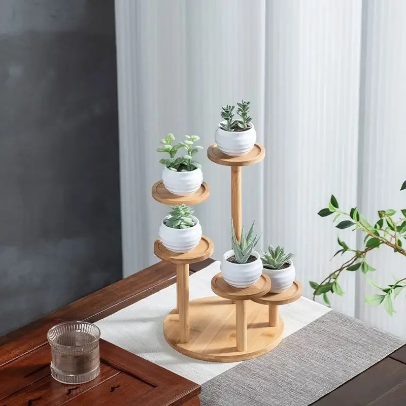 Bamboo Wood Tray Desktop Flower Rack Succul