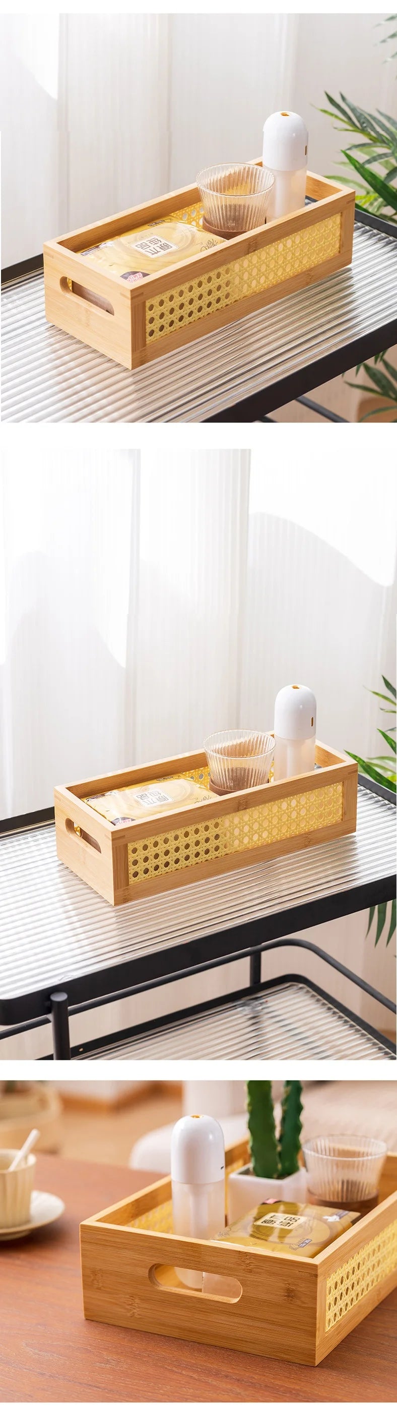 HeMu Bamboo Grid Side Storage Box Bedroom