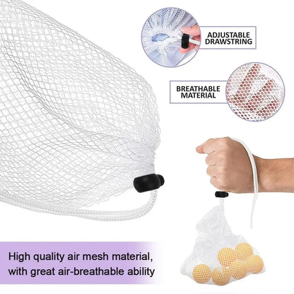 Durable White/Black Nylon Mesh Drawstring Storage Pouch Bag